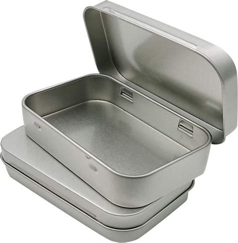 metal box with hinged lid|metals containers with hinged lids.